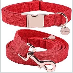 DOGWONG Cotton Dog Collar and Leash Red Pet Collar